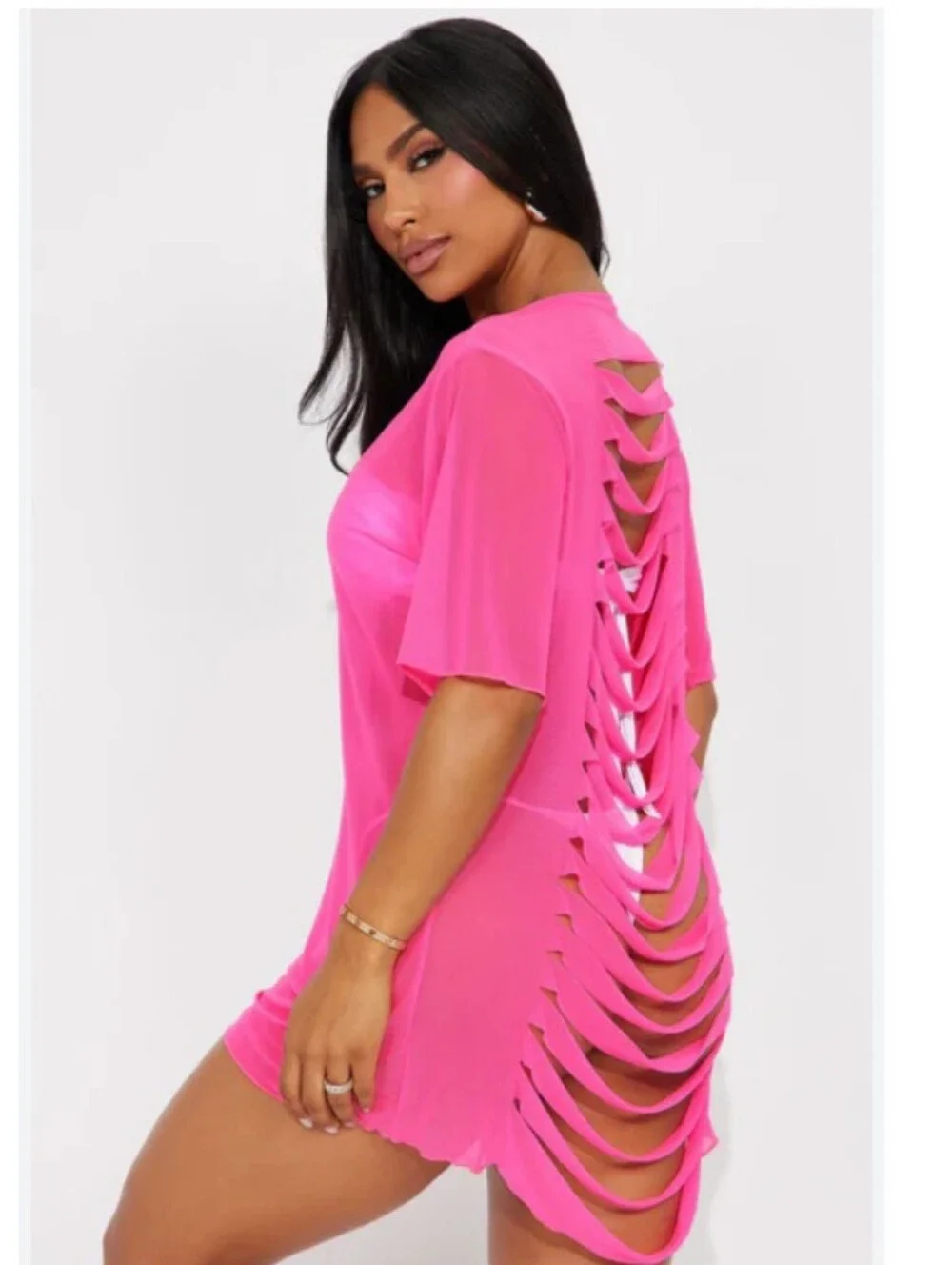 Ripped Cut Out Swim Cover Up Sz M